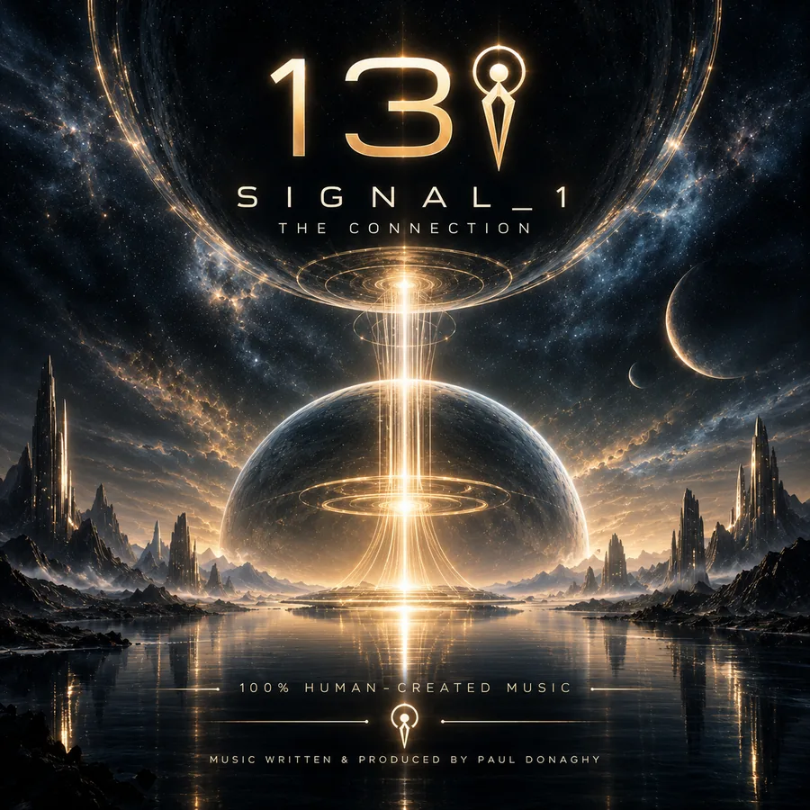 Signal_1 cover: a beam of light joining a planet to the water