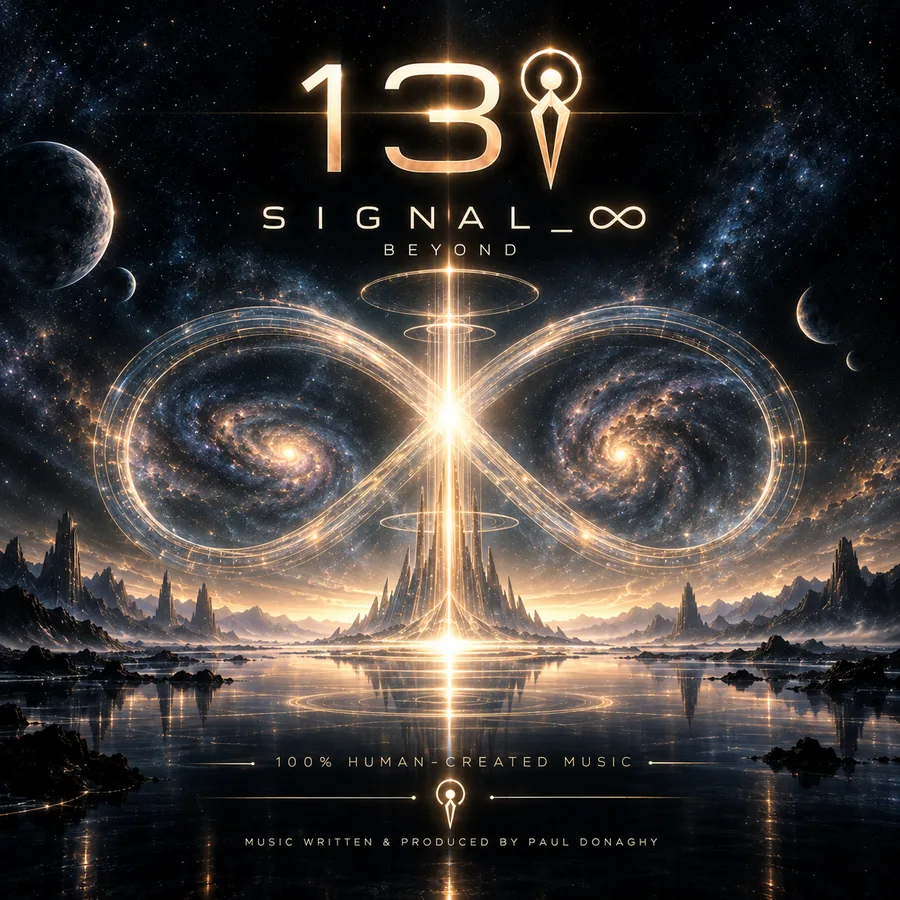 Signal_∞ cover: two spiral galaxies joined in an infinity shape